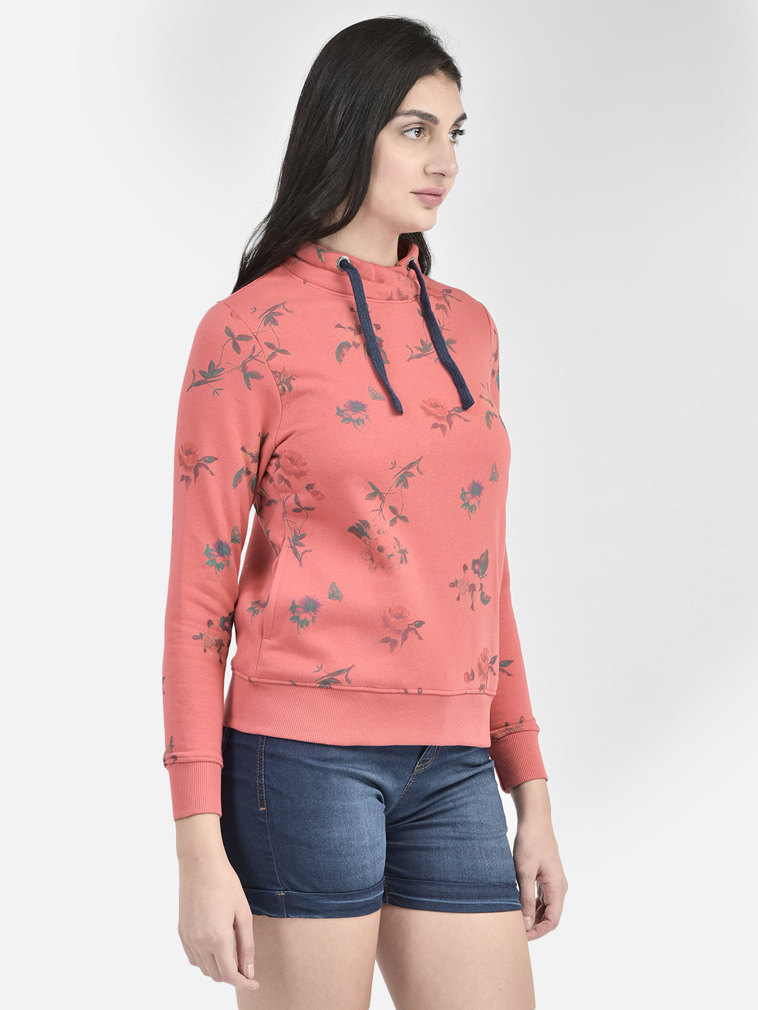 Peach Floral Sweatshirt-Women Sweatshirts-Crimsoune Club