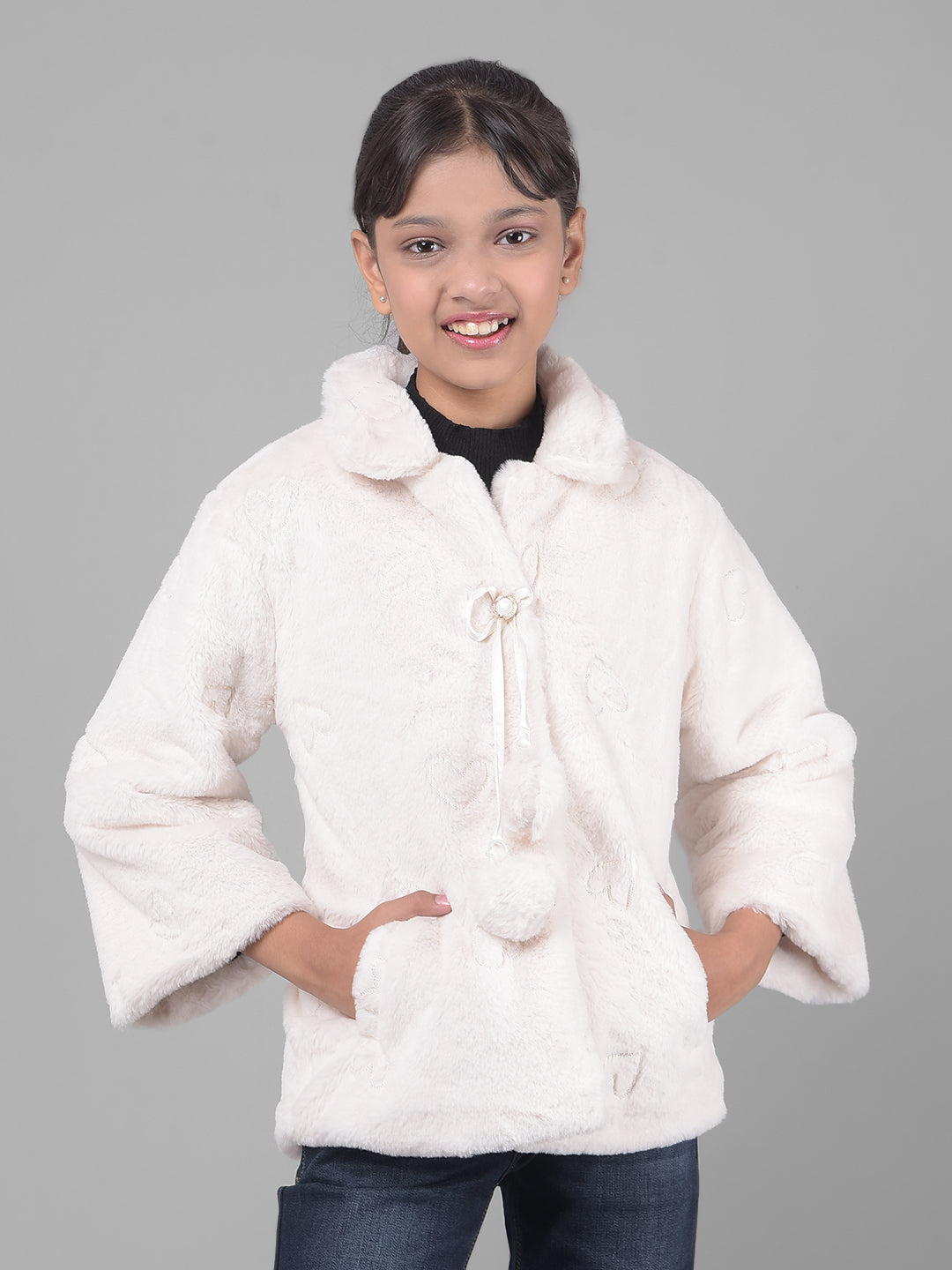 White Faux Fur Jacket-Girls Jackets-Crimsoune Club