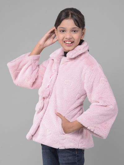 Pink Faux Fur Jacket-Girls Jackets-Crimsoune Club