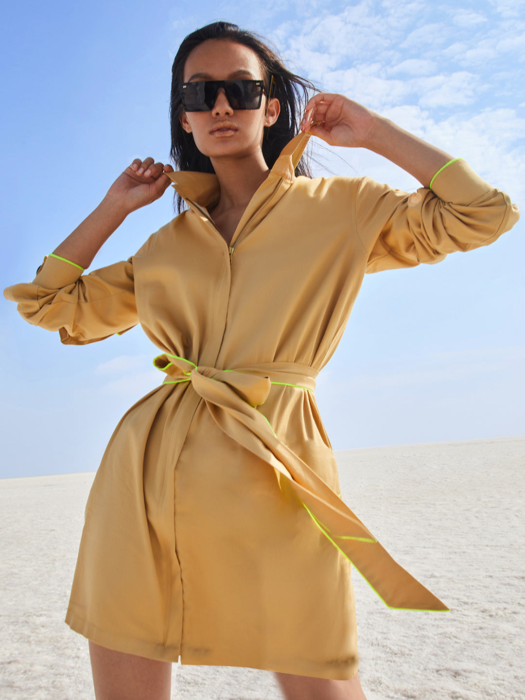 khaki dresses for women Khaki Solid Dress