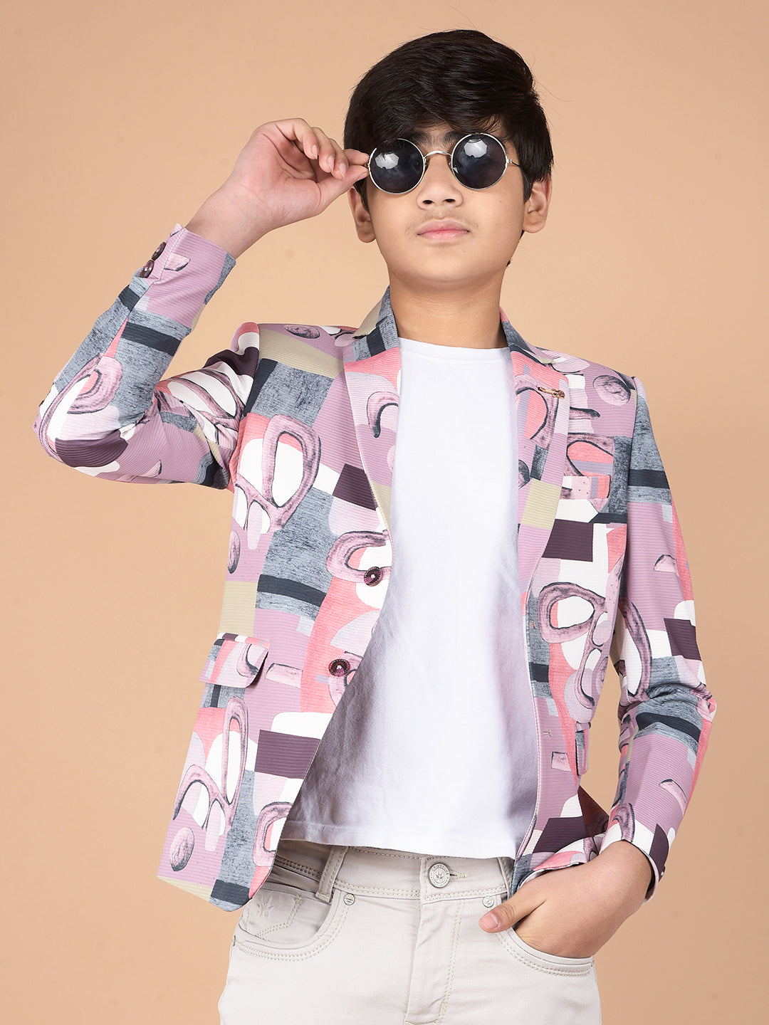 Multi-Color Printed Single Breasted Blazer - Main Image