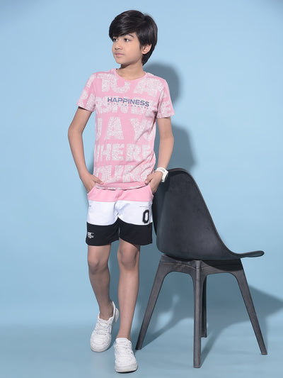 Pink Color Blocked Cotton Shorts-Boys Shorts-Crimsoune Club