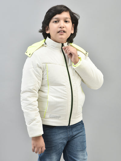 White Printed Padded Jacket With Hood-Boys Jackets-Crimsoune Club