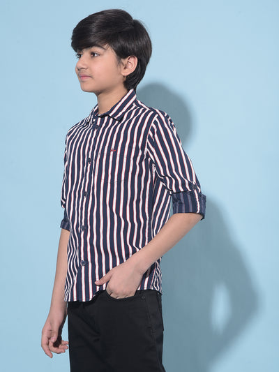 Blue Vertical Striped 100% Cotton Shirt-Boys Shirts-Crimsoune Club