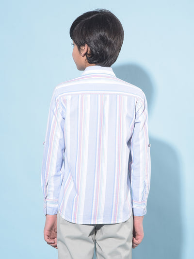 Blue Vertical Striped 100% Cotton Shirt-Boys Shirts-Crimsoune Club