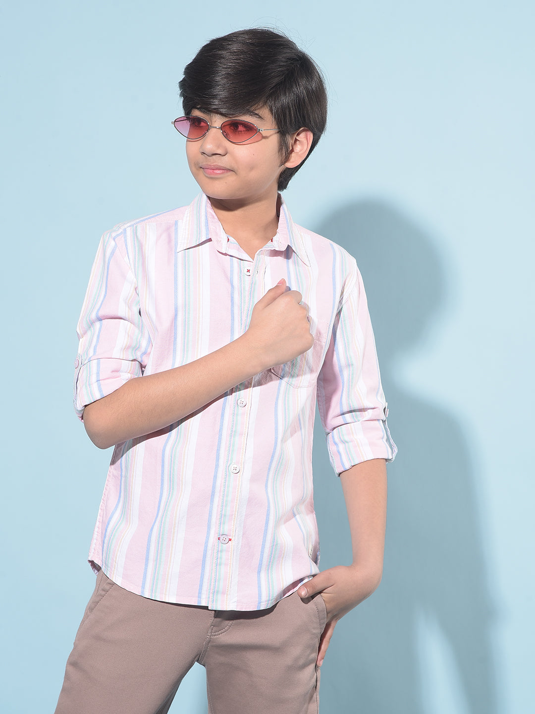 Pink Vertical Striped 100% Cotton Shirt-Boys Shirts-Crimsoune Club