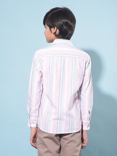 Pink Vertical Striped 100% Cotton Shirt-Boys Shirts-Crimsoune Club