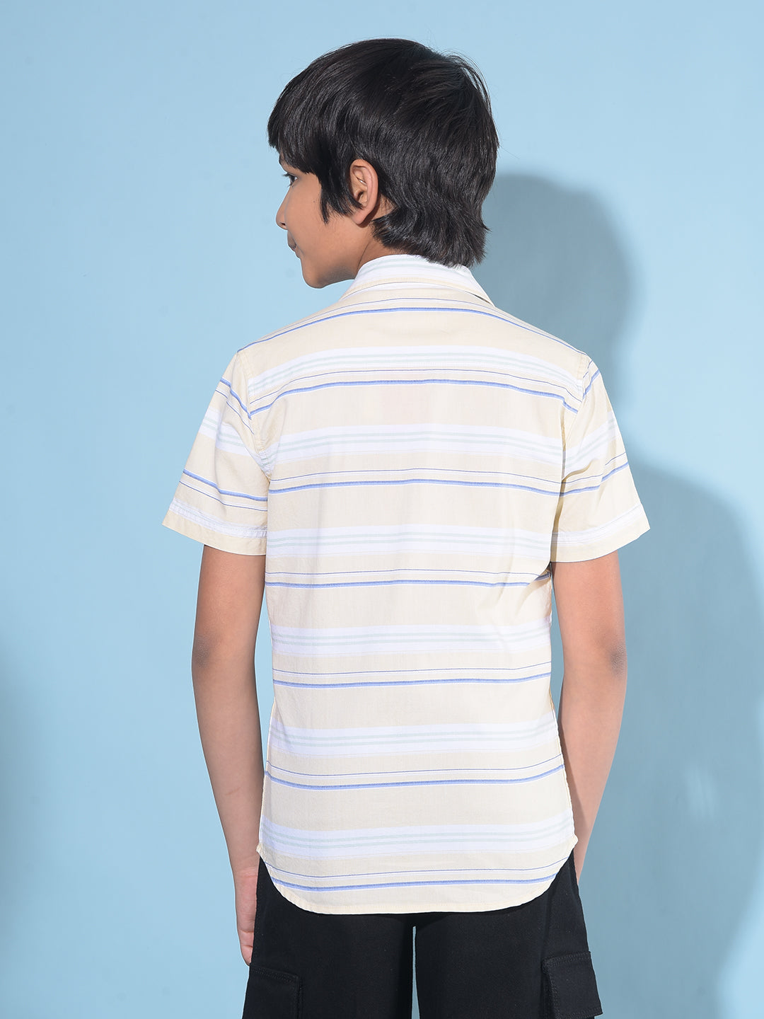 Yellow Horizontal Striped 100% Cotton Shirt-Boys Shirts-Crimsoune Club