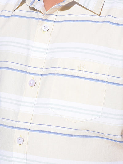 Yellow Horizontal Striped 100% Cotton Shirt-Boys Shirts-Crimsoune Club