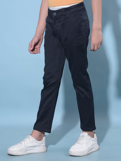 Navy Blue Cotton Chinos Trousers-Boys Trousers-Crimsoune Club