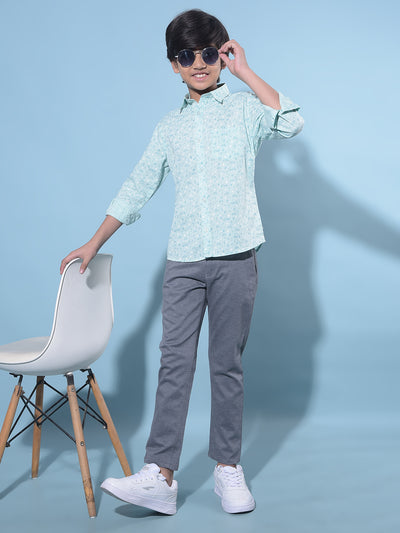 Blue Printed Cotton Chinos Trousers-Boys Trousers-Crimsoune Club