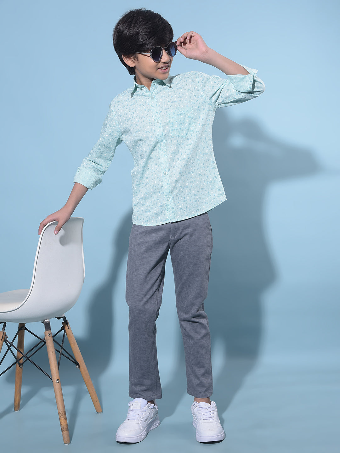 Blue Printed Cotton Chinos Trousers-Boys Trousers-Crimsoune Club