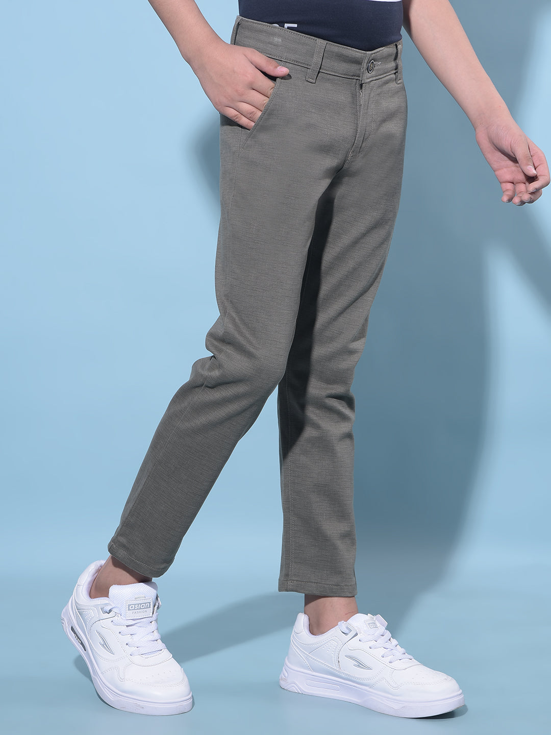 Olive Printed Cotton Chinos Trousers-Boys Trousers-Crimsoune Club