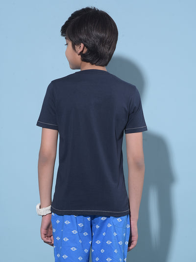 Navy Blue Graphic Print 100% Cotton T-Shirt-Boys T-Shirts-Crimsoune Club