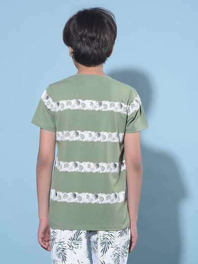 Green Floral Printed Cotton T-Shirt-Boys T-Shirts-Crimsoune Club