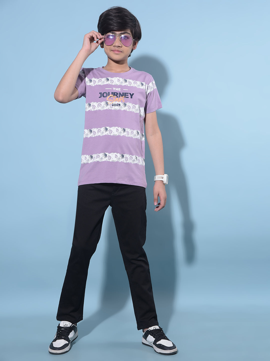 Purple Floral Printed Cotton T-Shirt-Boys T-Shirts-Crimsoune Club