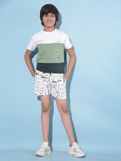 White Typographic Printed Lounge Shorts-Boys Shorts-Crimsoune Club