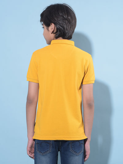 Mustard Typographic Printed Cotton Polo T-Shirt-Boys T-Shirts-Crimsoune Club
