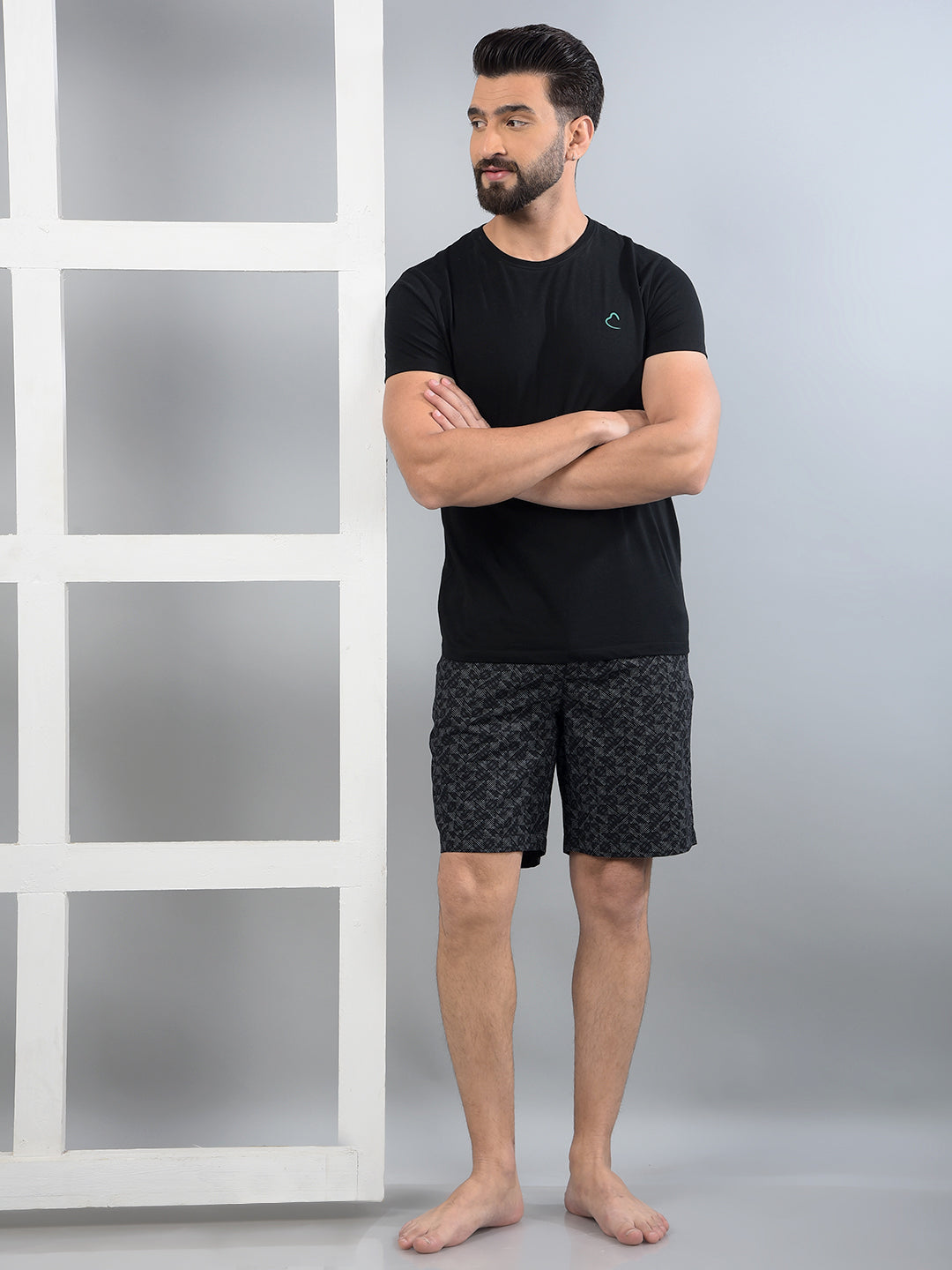 Black Printed 100% Cotton Lounge Shorts