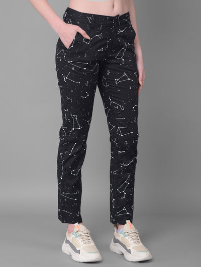 Black Constellation Straight Trousers-Women Trousers-Crimsoune Club