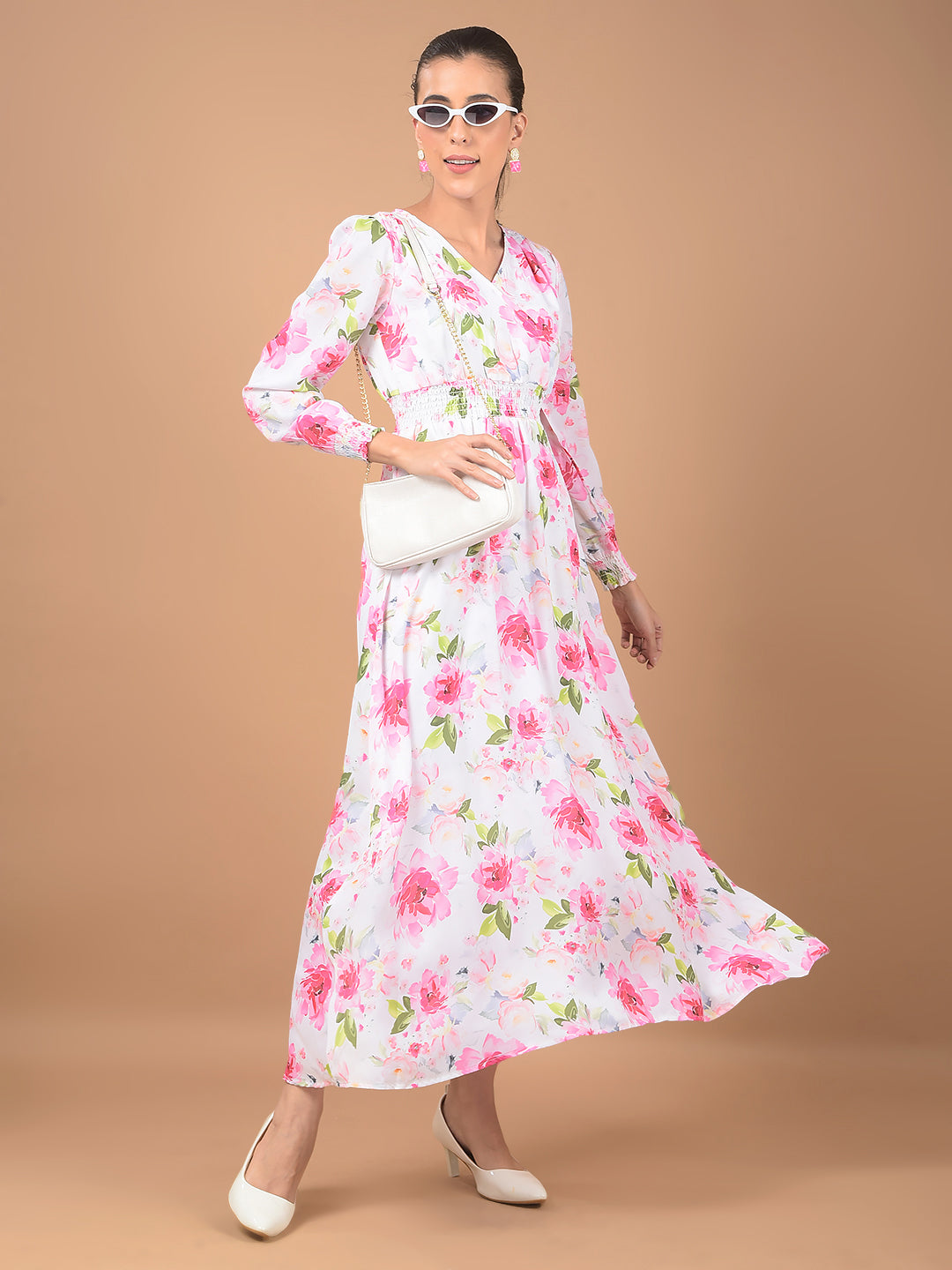 Pink Floral Print V-Neck Dress – Crimsoune Club