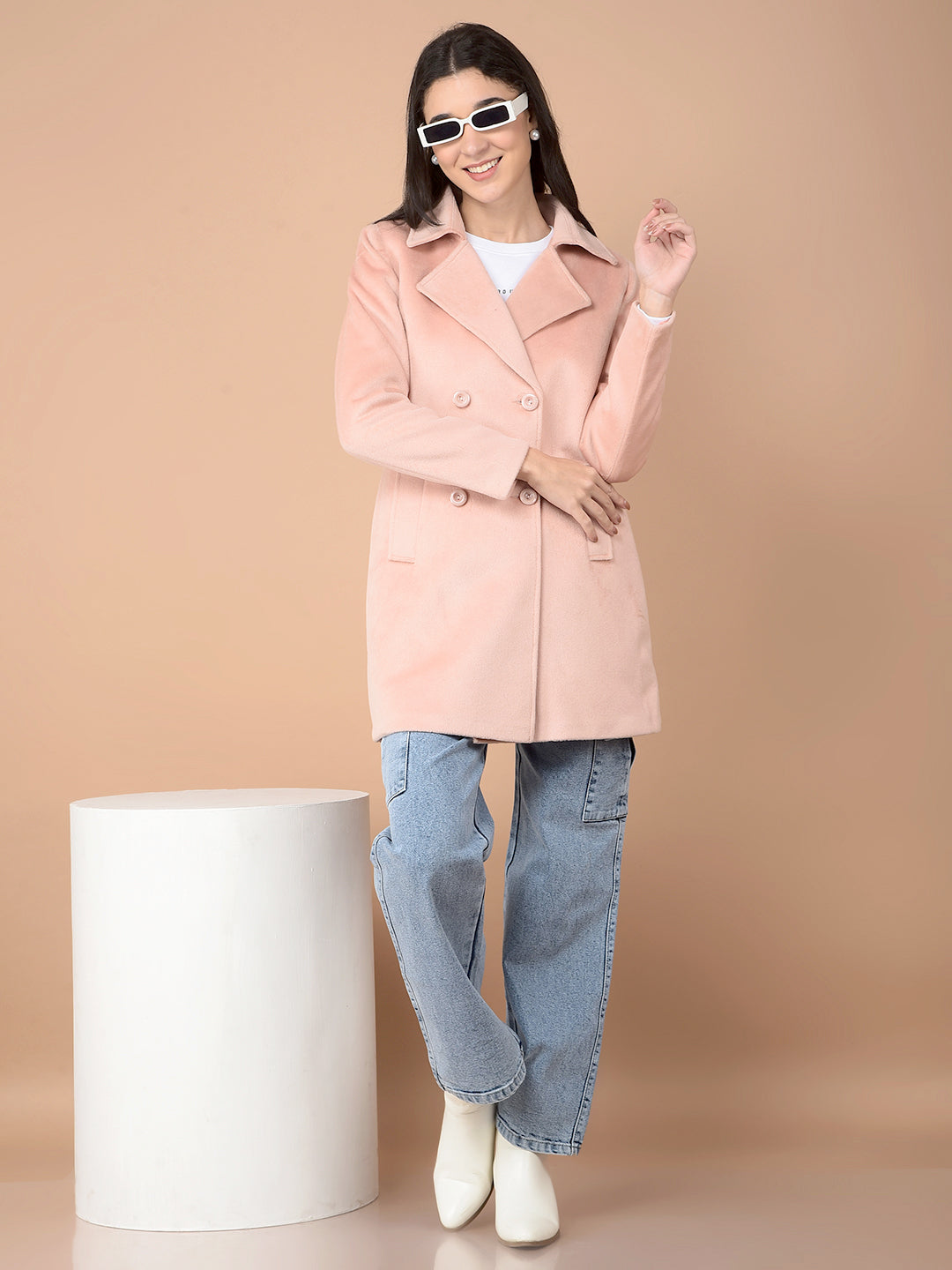 Peach Mid-Thigh Length Double-Breasted Overcoat – Crimsoune Club