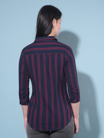 Red Vertical Striped Shirt-Women Shirts-Crimsoune Club
