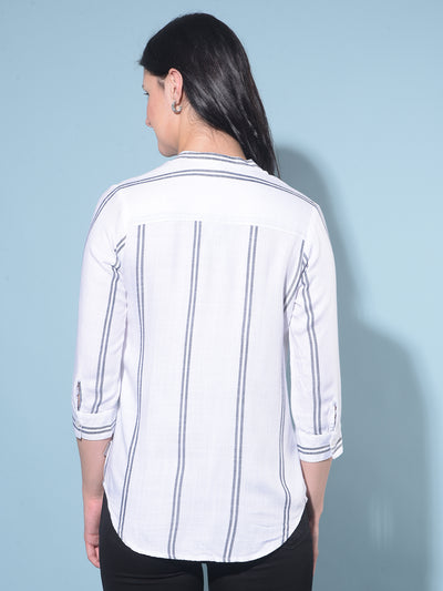 White Vertical Striped Shirt-Women Shirts-Crimsoune Club