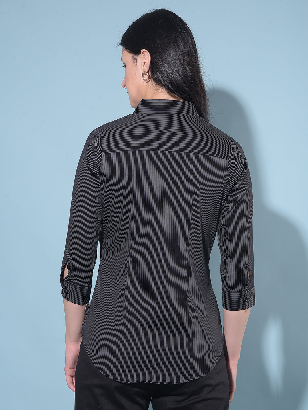 Black Vertical Striped Shirt-Women Shirts-Crimsoune Club