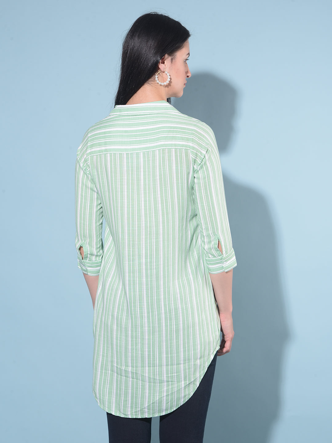 Green Vertical Striped Shirt-Women Shirts-Crimsoune Club