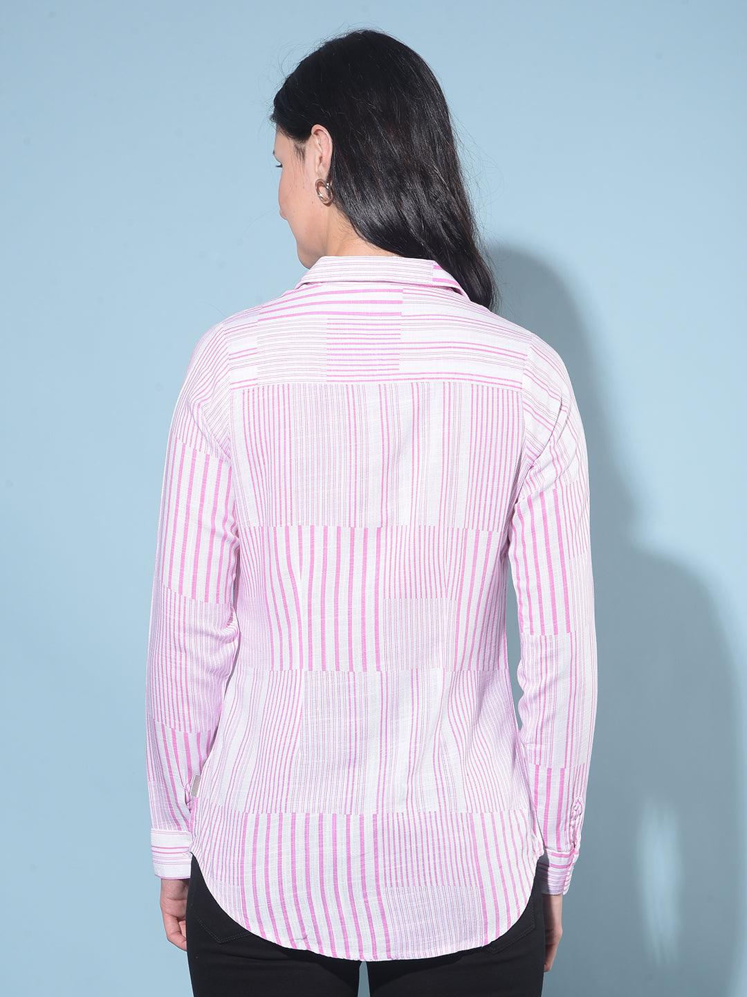 Pink Vertical Striped Shirt-Women Shirts-Crimsoune Club