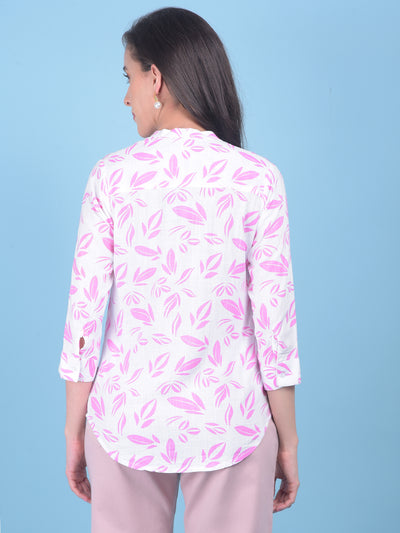 Pink Floral Print Shirt-Women Shirts-Crimsoune Club