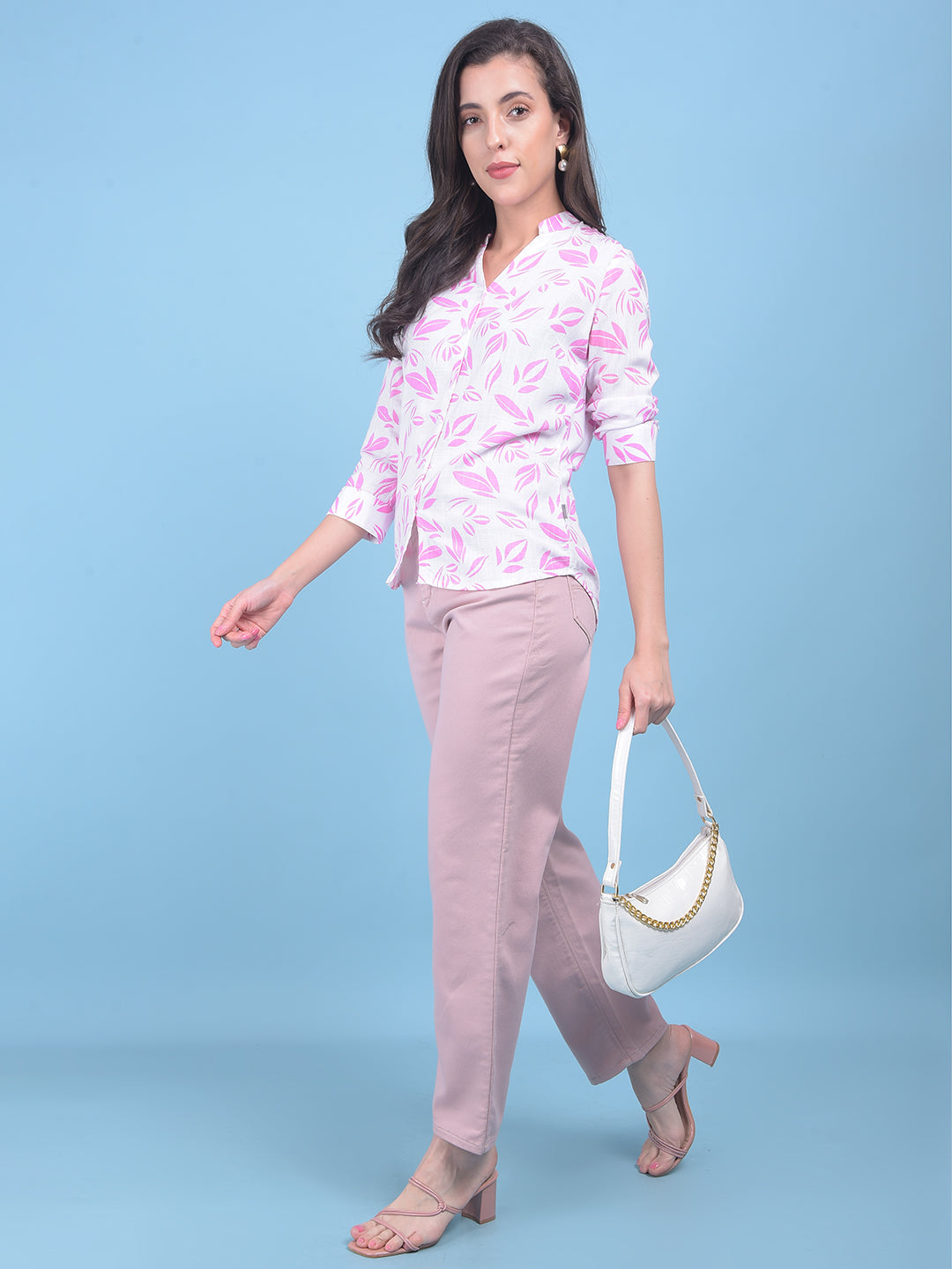 Pink Floral Print Shirt-Women Shirts-Crimsoune Club