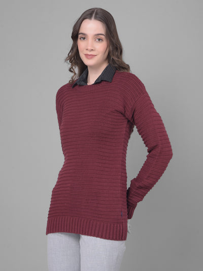 Maroon Sweater-Women Sweaters-Crimsoune Club