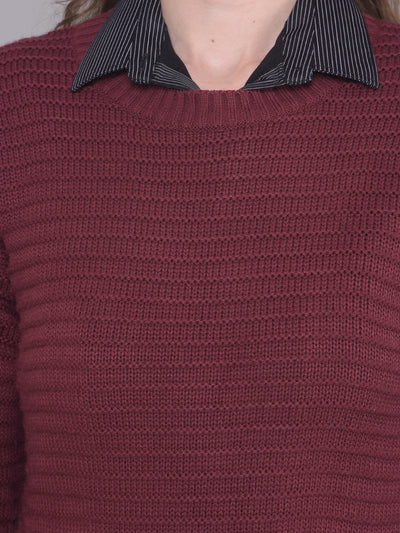 Maroon Sweater-Women Sweaters-Crimsoune Club