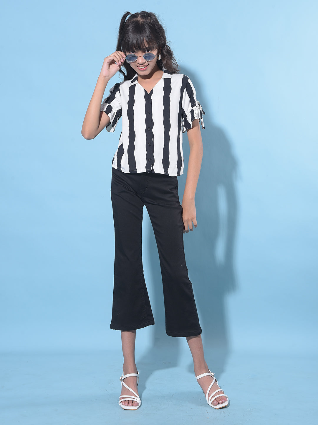 Black Vertical Striped Top-Girls Tops-Crimsoune Club