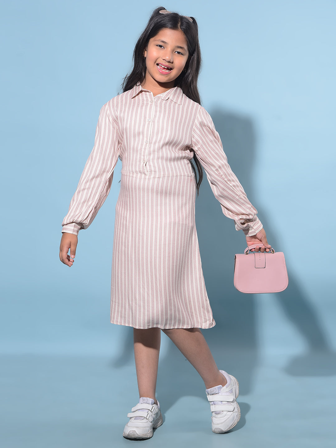 Pink Vertical Striped 100% Lyocell A-Line Dress