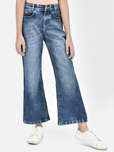 Blue Bootcut Stretchable Jeans-Girls Jeans-Crimsoune Club