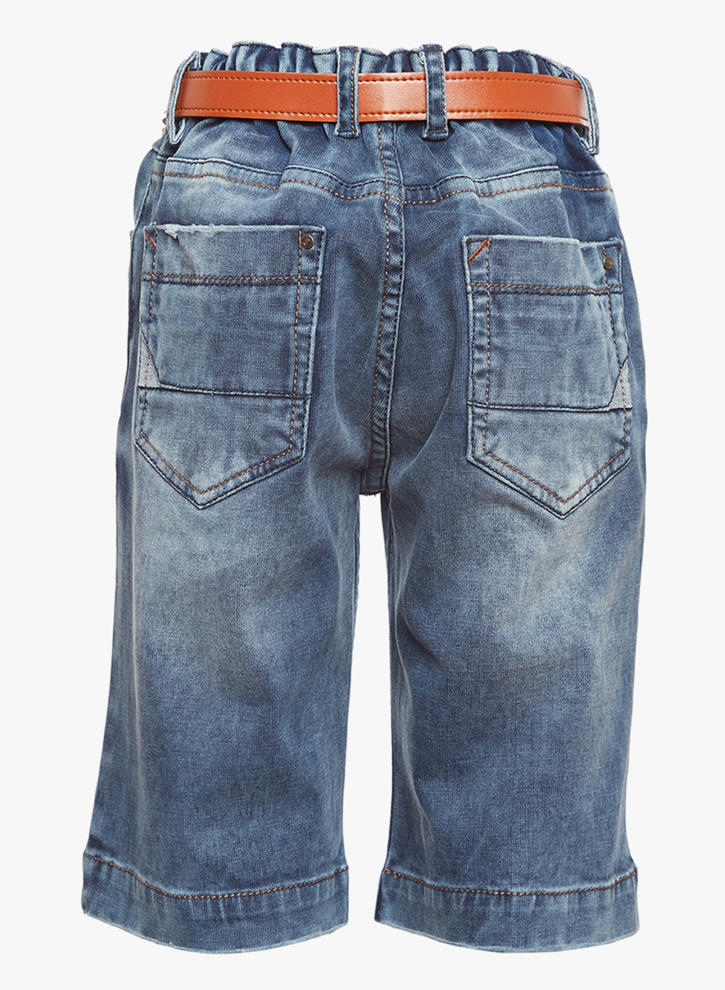 Blue Solid Light Fade Distressed Denim Shorts-Boys Shorts-Crimsoune Club