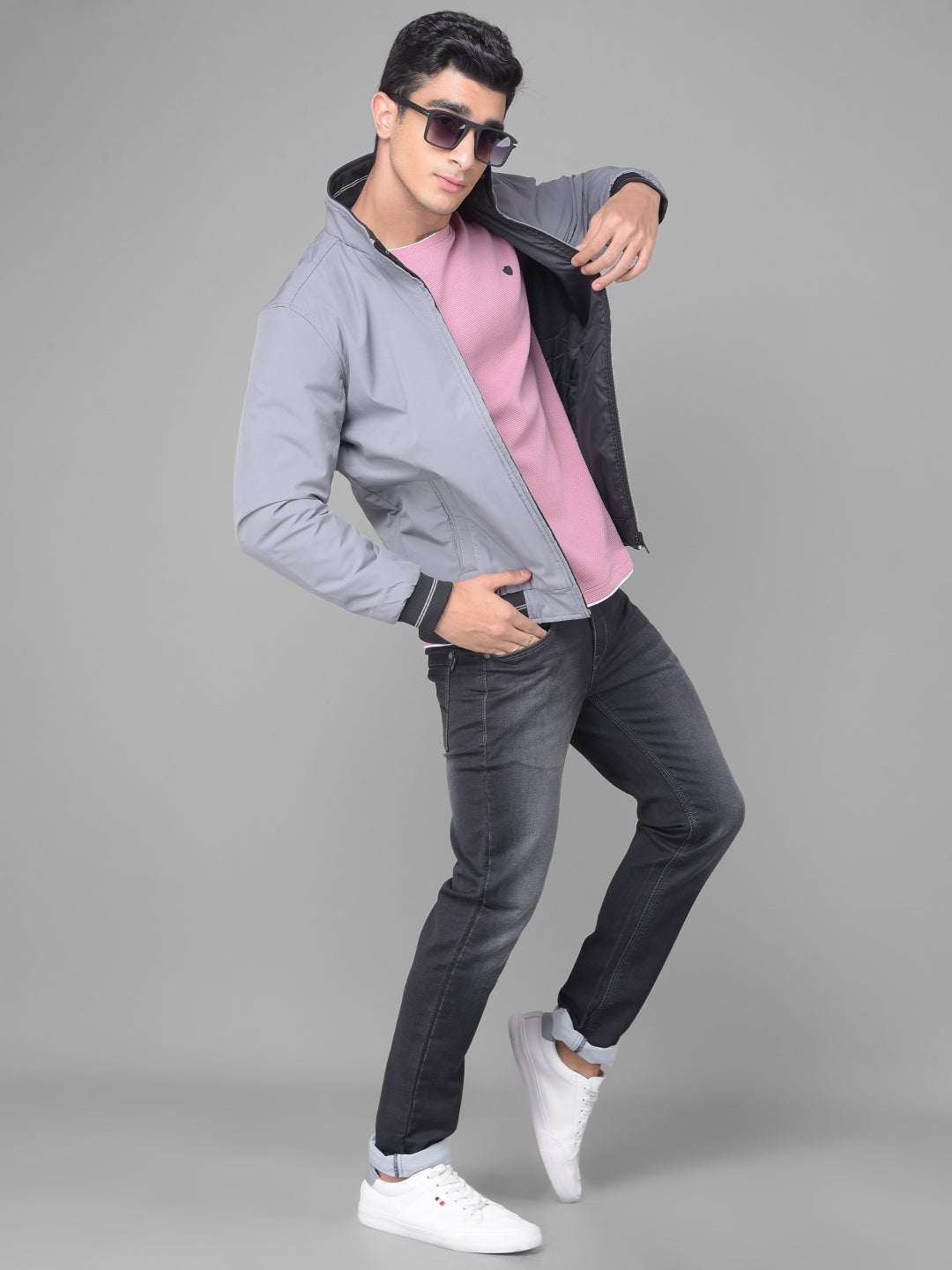 Grey Reversible Bomber Jacket - Main Image