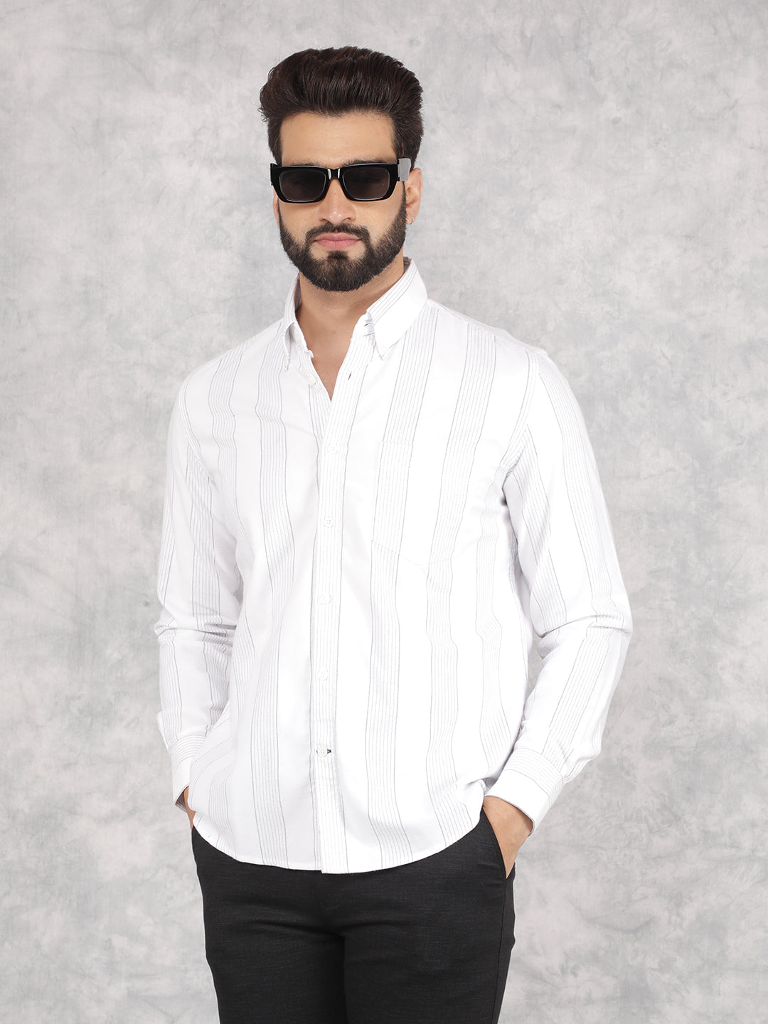 White Vertical Stripes 100% Cotton Shirt – Crimsoune Club