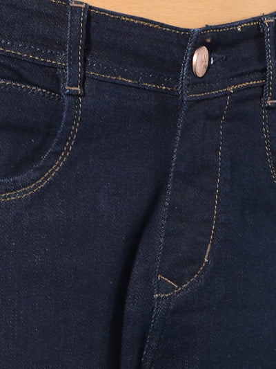 Navy Blue Loose Stretchable Jeans-Men Jeans-Crimsoune Club