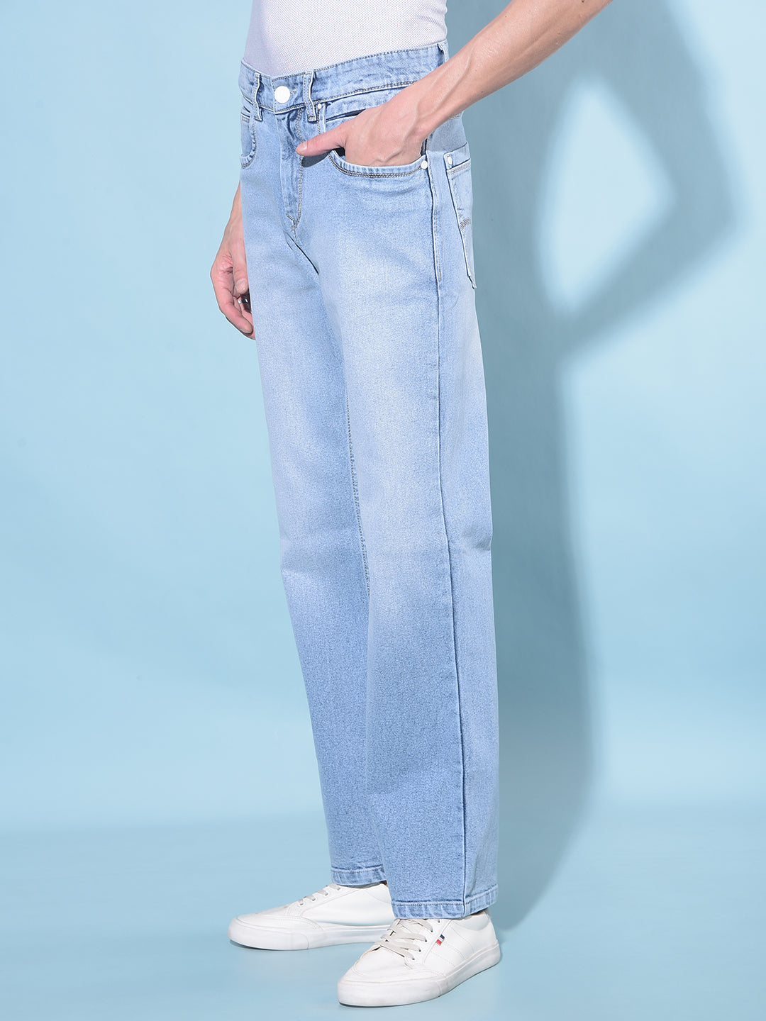 Blue Loose Stretchable Jeans-Men Jeans-Crimsoune Club