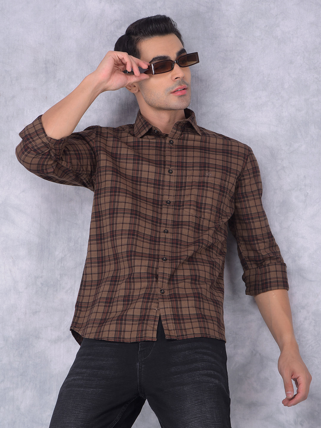 Brown Checked 100% Cotton Shirt Brown Checked 100% Cotton Shirt