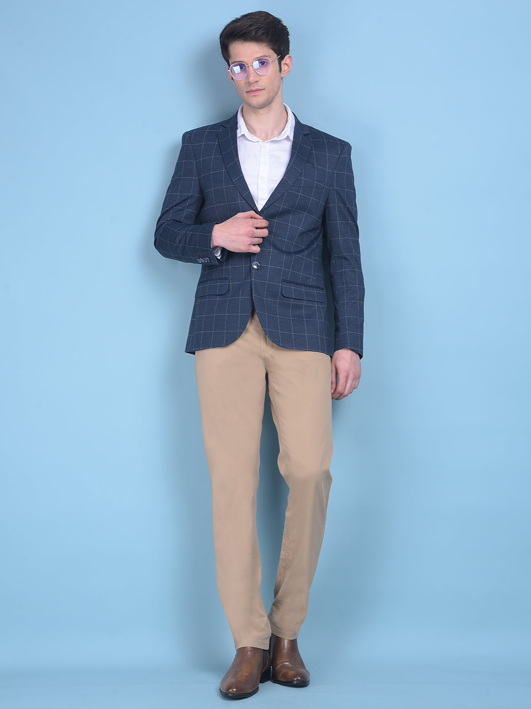 Navy Blue Checked Blazer