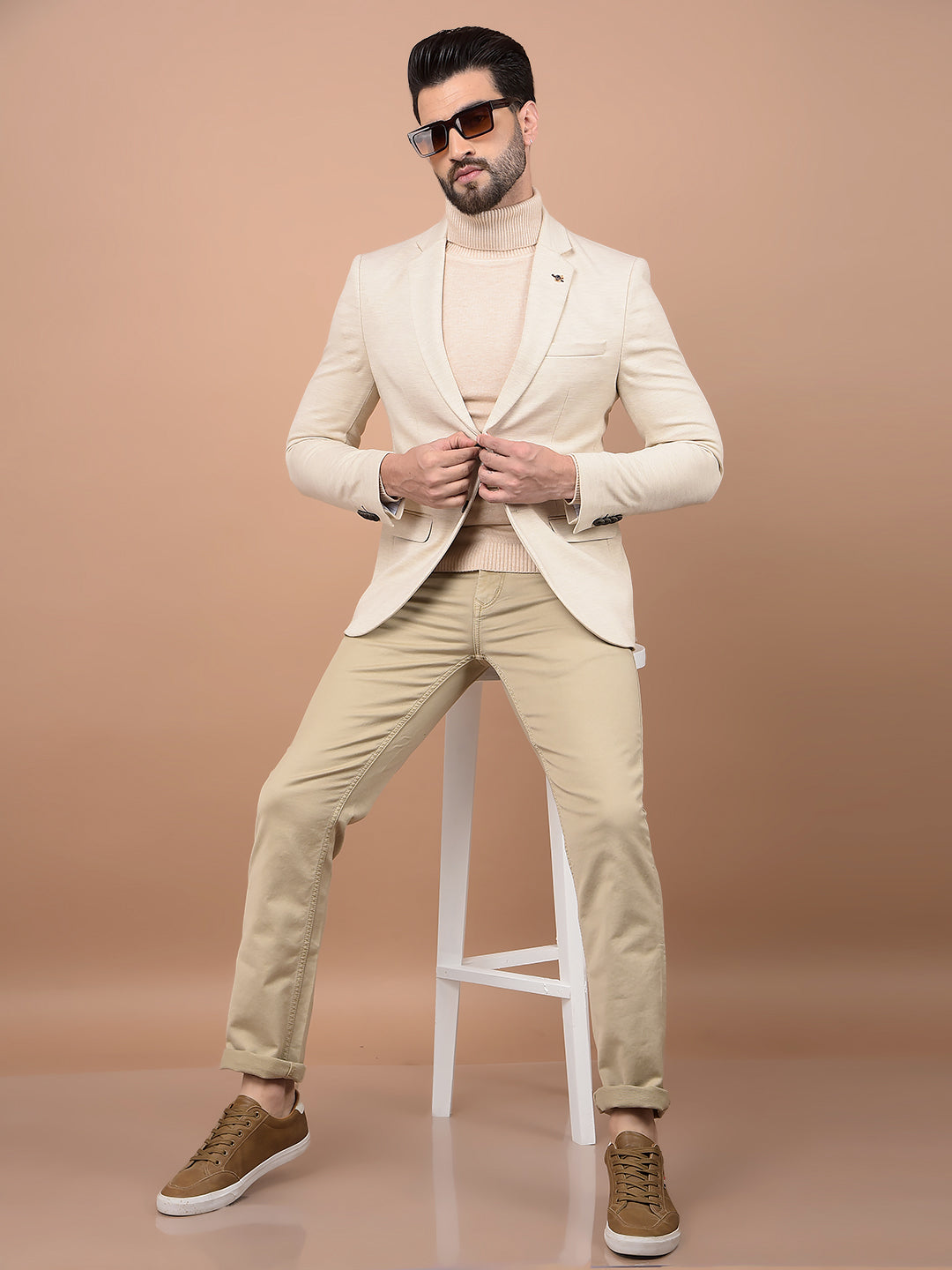 Beige Single Breasted Blazer - Main Image