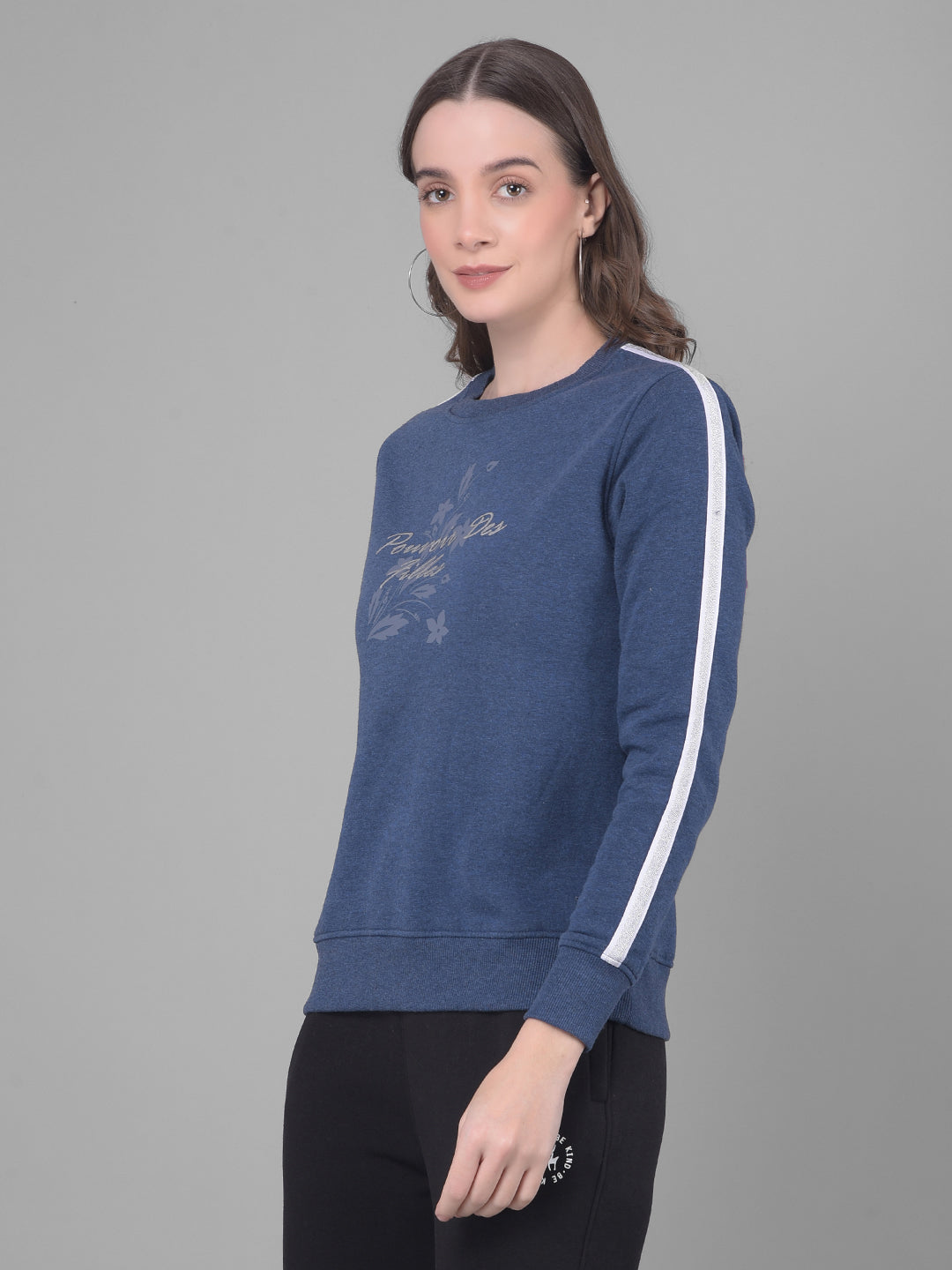 Blue Printed Sweatshirt-Women Sweatshirts-Crimsoune Club