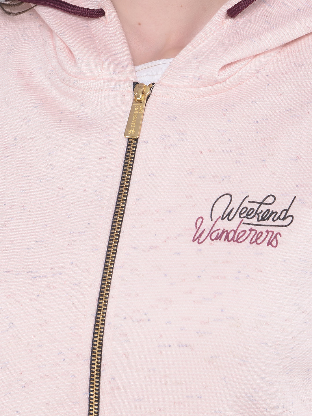 Peach Printed Hodded Sweatshirt-Women Sweatshirts-Crimsoune Club