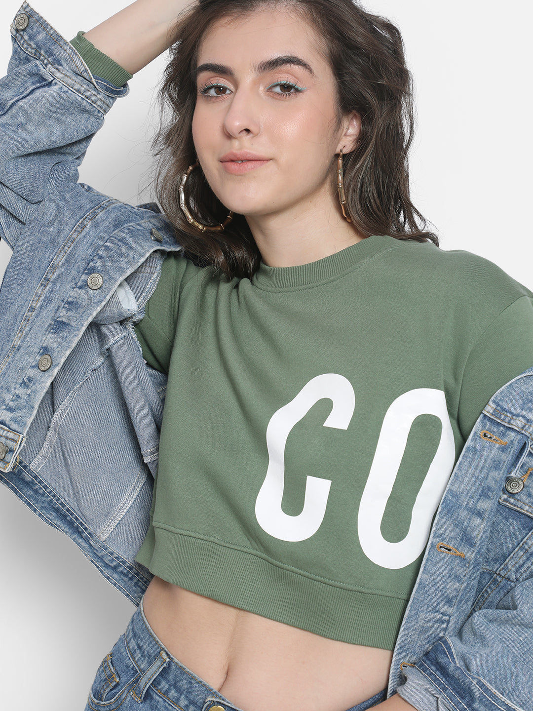 Green crop sweatshirt outlet
