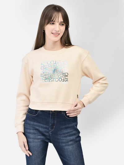 Peach Printed Crop Length Sweatshirt-Women Sweatshirts-Crimsoune Club